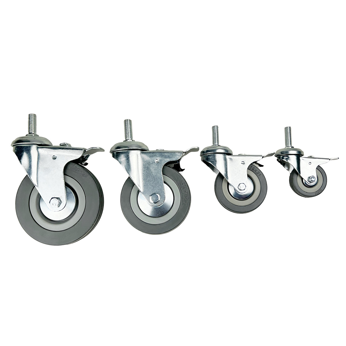 Опора поворотная колесная с тормозом с болтом HITCH 120*26 резина серая SCtgb55